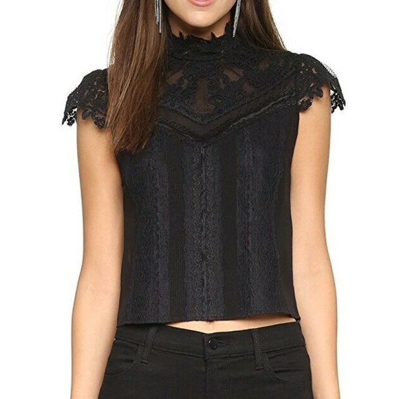 Alice + Olivia Tops - Alice + Olivia Black Lace High Neck Blouse